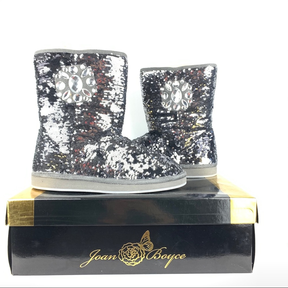 NEW Joan Boyce Winter Sequin Pewter Lined Boots 8